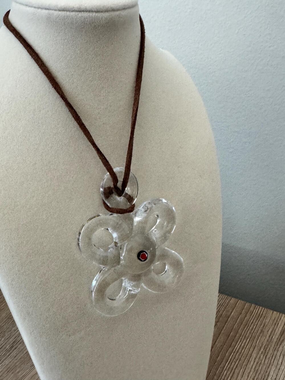 Vintage Kosta Boda large hand made clover flower glass pendant 3d